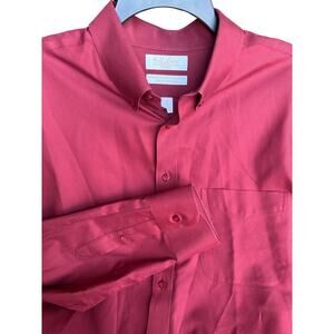 Gold Label Roundtree & Yorke Dress Shirt Mens 17 35 Red Non-Iron Cotton Fitted